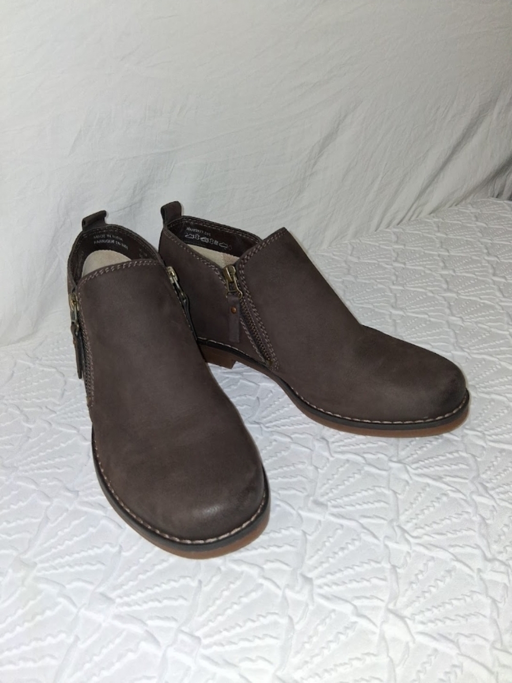 Hush Puppies Brown Leather Ankle Booties with Side Zip